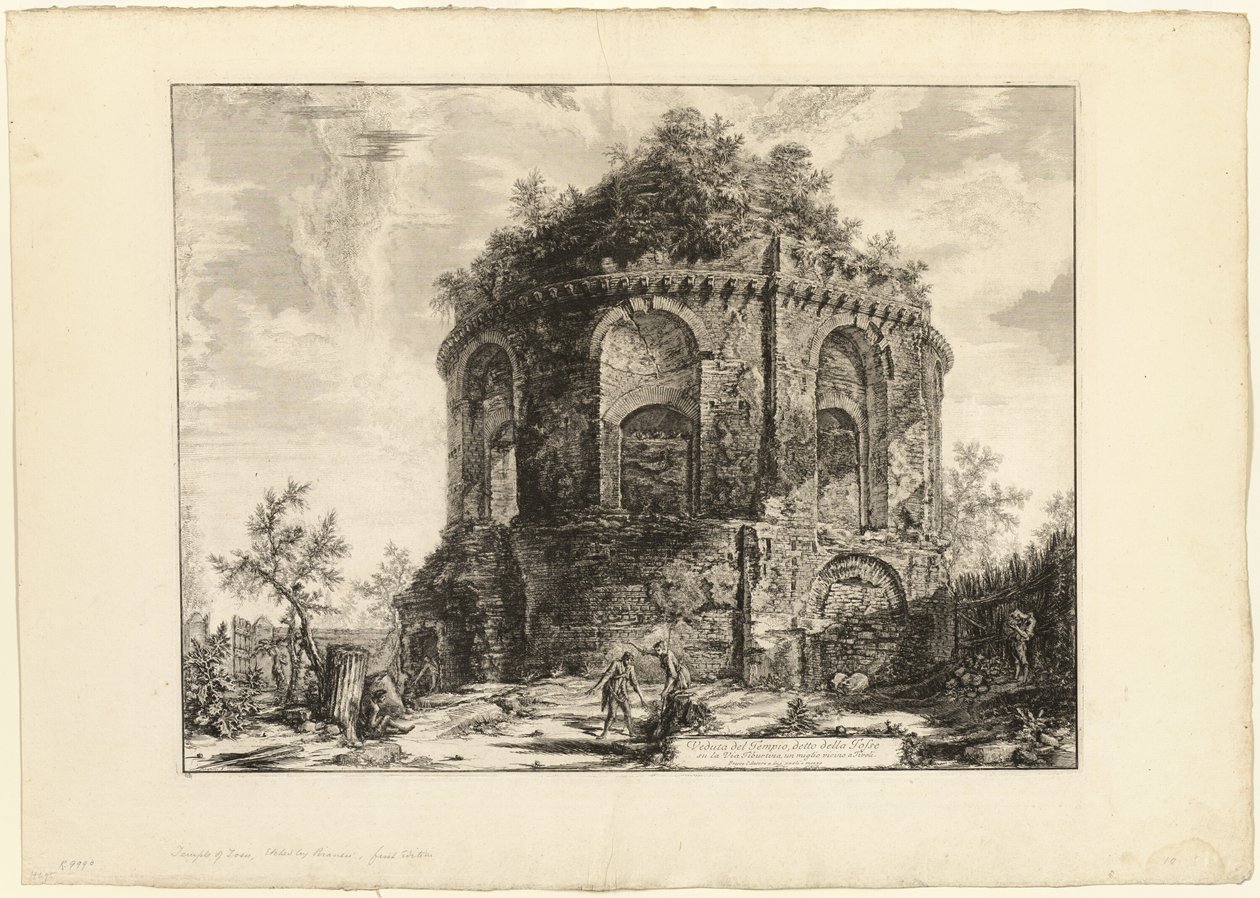 Vista do chamado Tempio della Tosse (Templo da Tosse) na Via Tiburtina a uma milha de Tivoli, de Vistas de Roma de Giovanni Battista Piranesi