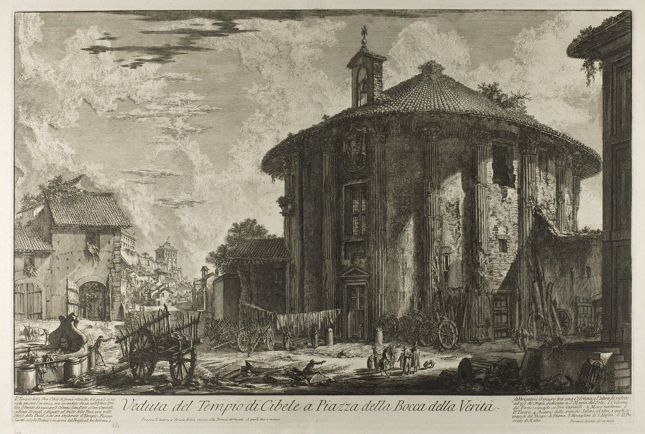 Vista do Templo de Cibele na Praça da Bocca della Verità, a partir de Visões de Roma de Giovanni Battista Piranesi