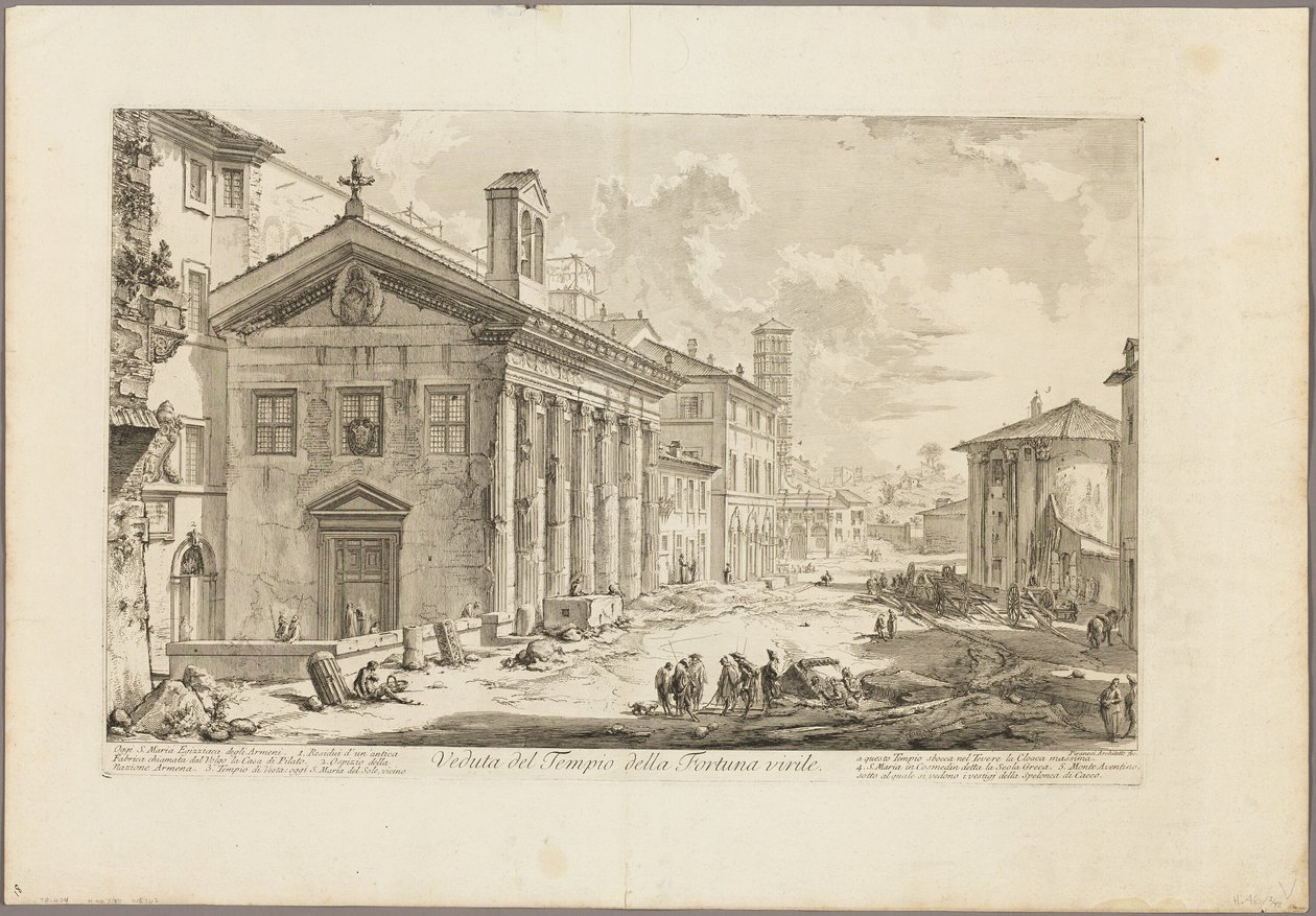 Vista do Templo de Fortuna Virilis. Agora a igreja armênia de S. Maria Egiziaca, de Vistas de Roma de Giovanni Battista Piranesi