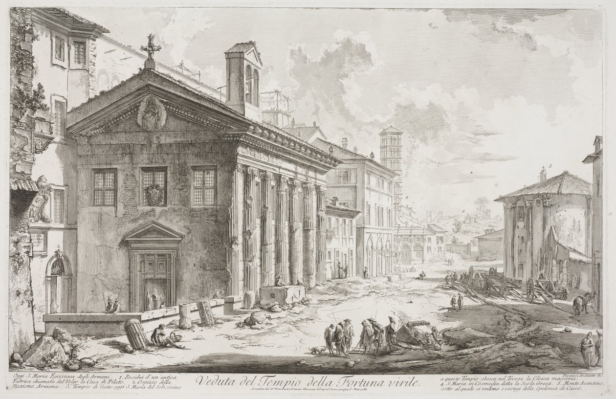 Vista do Templo de Fortuna Virilis, atual igreja armênia de S. Maria Egizziaca, c.1760-78 (gravura) de Giovanni Battista Piranesi