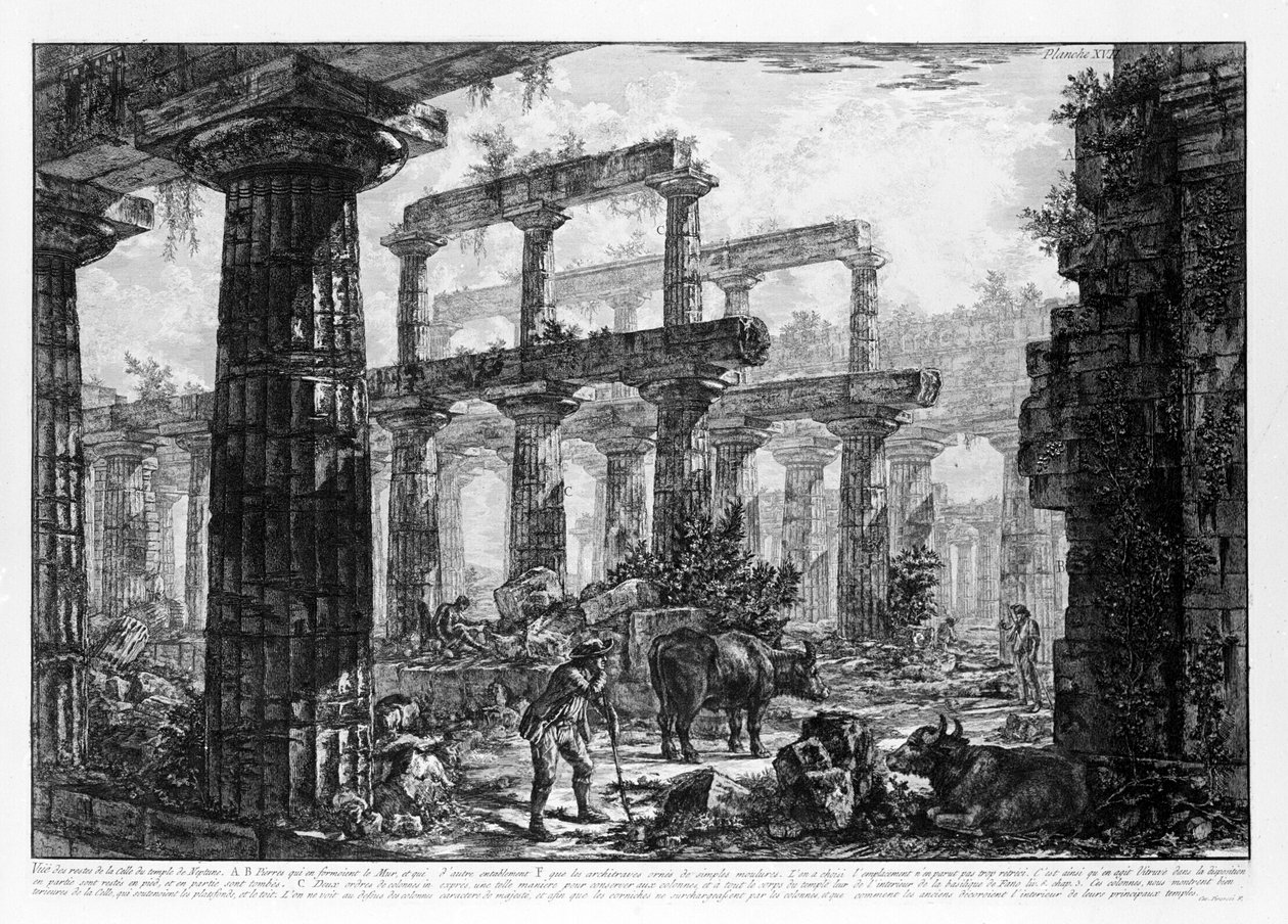 Vista dos Templos de Paestum (litho) de Giovanni Battista Piranesi
