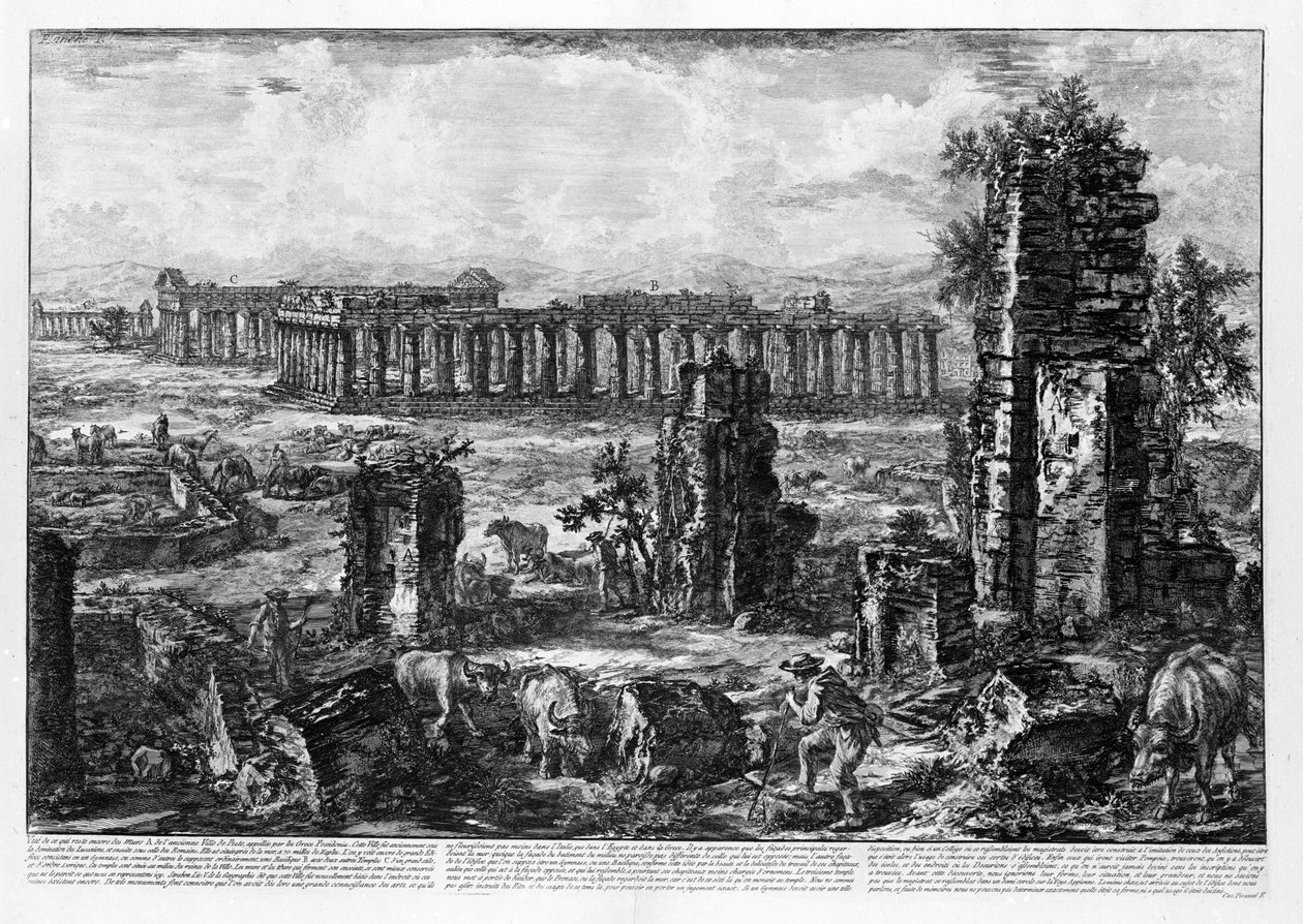 Vista dos Templos de Paestum (litho) de Giovanni Battista Piranesi