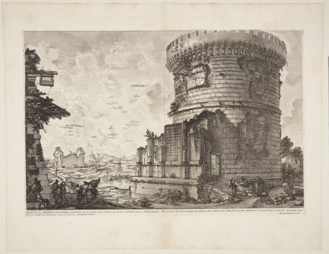 Vista do túmulo dos Plautii na estrada que leva de Roma a Tivoli perto da Ponte Lugano de Giovanni Battista Piranesi