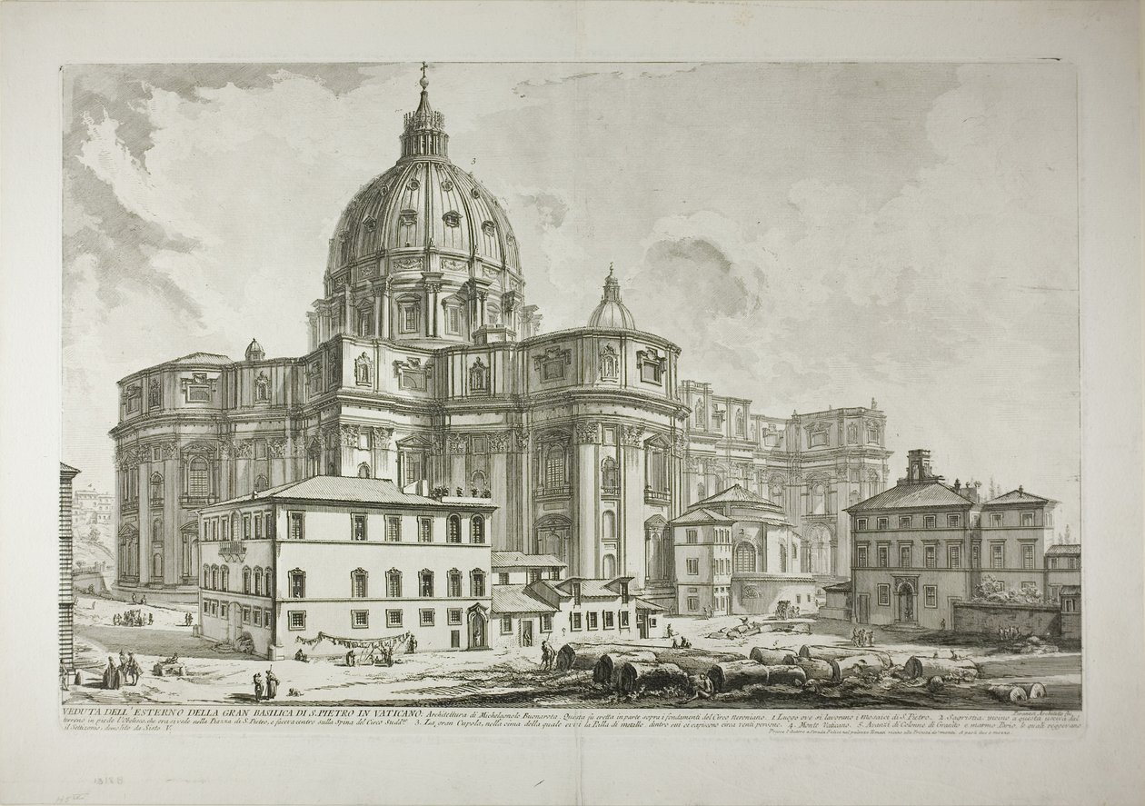 Vista do exterior da Basílica de São Pedro no Vaticano, a partir de Views of Rome de Giovanni Battista Piranesi