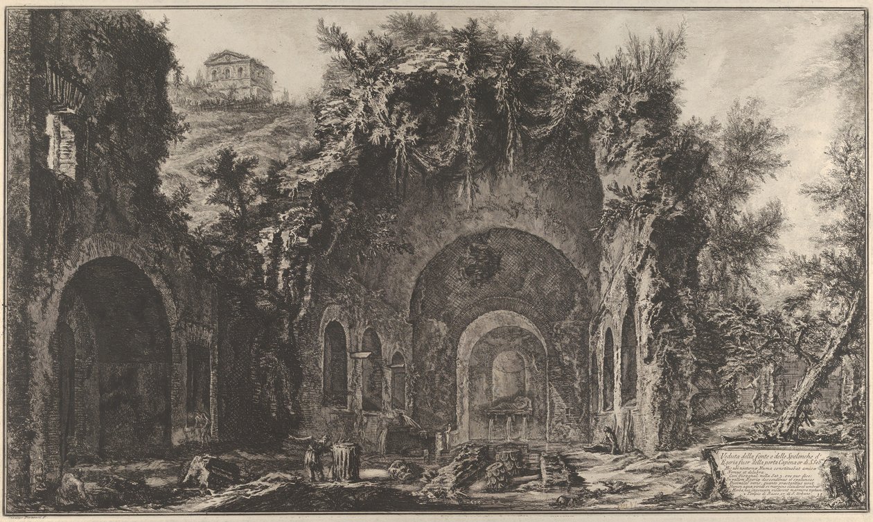 Vista da nascente e da Gruta de Egiria fora da Porta Capena, 1760-78. de Giovanni Battista Piranesi