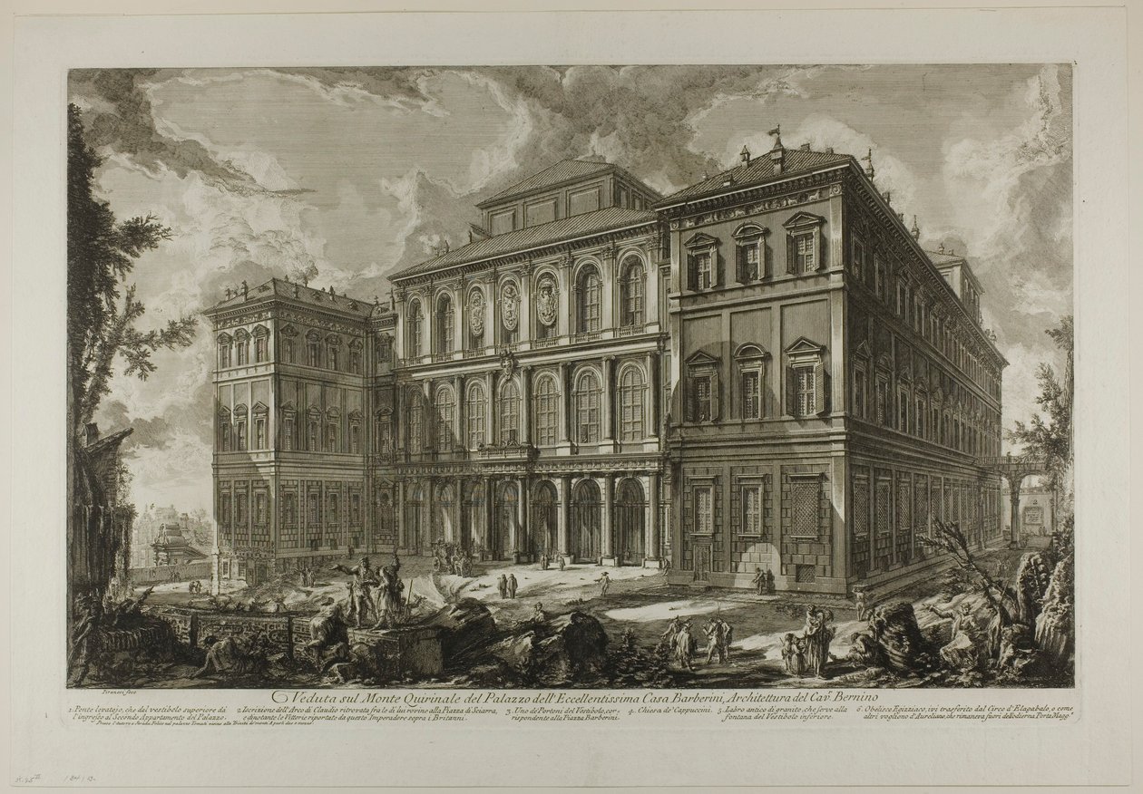 Vista do palácio da ilustre família Barberini no Monte Quirinal, projetado por Cavaliere Bernini, de Vistas de Roma de Giovanni Battista Piranesi