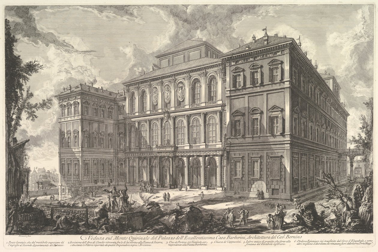 Vista do palácio da ilustre família Barberini no Monte Quirinal, desi ..., ca. 1750-1759. de Giovanni Battista Piranesi