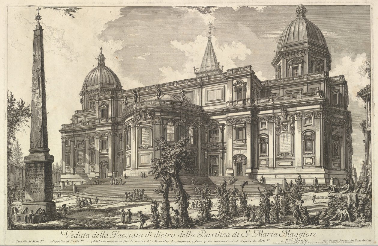 Vista da entrada traseira da Basílica de S. Maria Maggiore, de View of Rome R ..., ca. 1742 de Giovanni Battista Piranesi