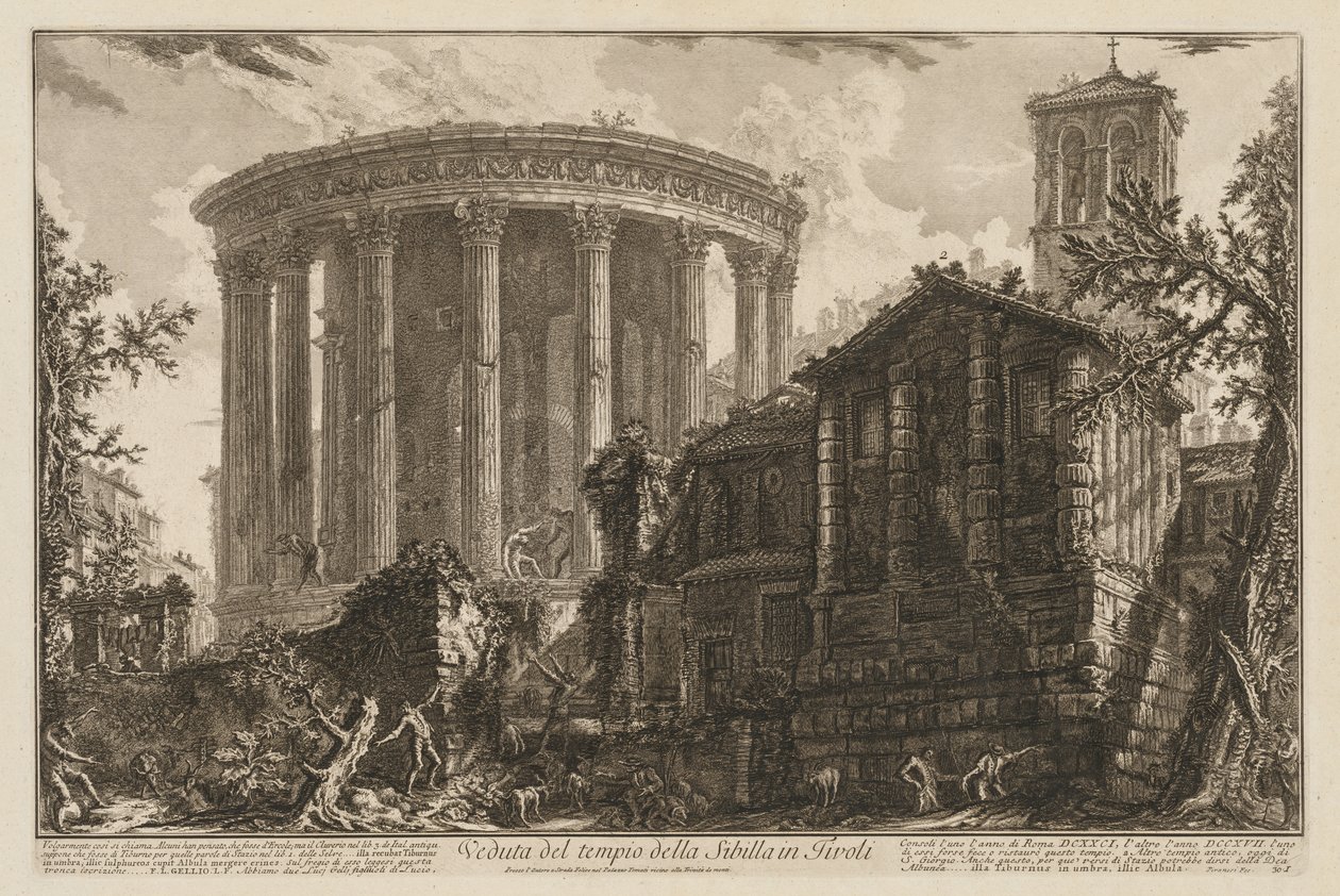 Vistas de Roma: Templo da Sibila em Tivoli. de Giovanni Battista Piranesi