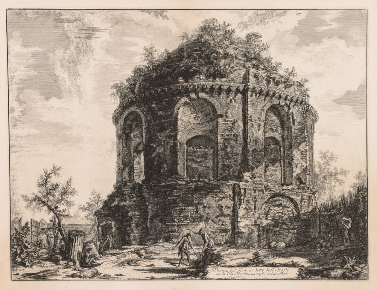 Vistas de Roma: O chamado Templo da Tosse, perto de Tivoli, 1763. de Giovanni Battista Piranesi