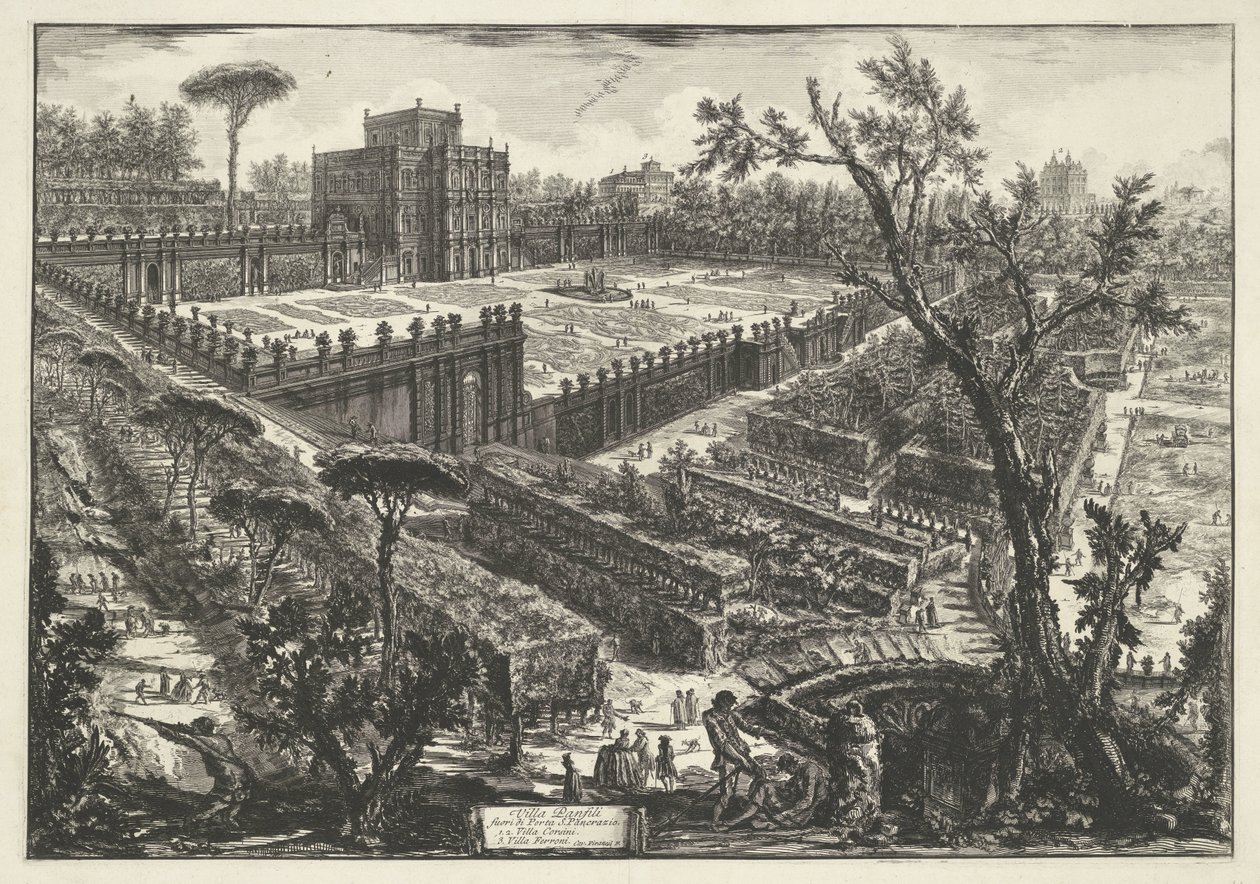 Villa Doria Pamphili te Roma Villa Panfili fora da Porta S. Pancrazio (título no objeto) Gezichten op Rome (título da série) Vistas de Roma projetadas e gravadas pelo arquiteto Giambattista Piranesi Ve (nez) iano (título da série) de Giovanni Battista Piranesi