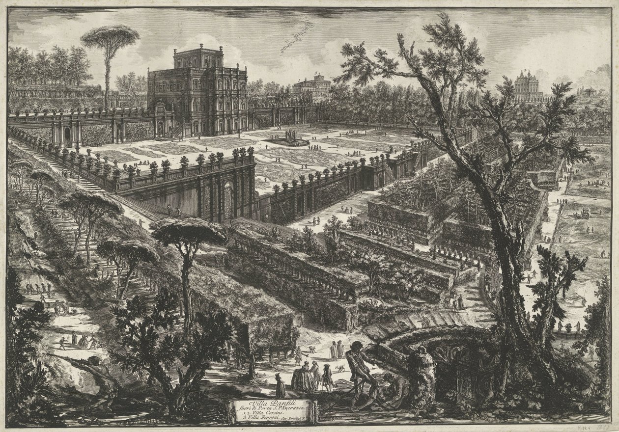Villa Doria Pamphili te Roma Villa Panfili fora da Porta S. Pancrazio (título no objeto) Gezichten op Rome (título da série) Vistas de Roma projetadas e gravadas pelo arquiteto Giambattista Piranesi Ve (nez) iano (título da série) de Giovanni Battista Piranesi