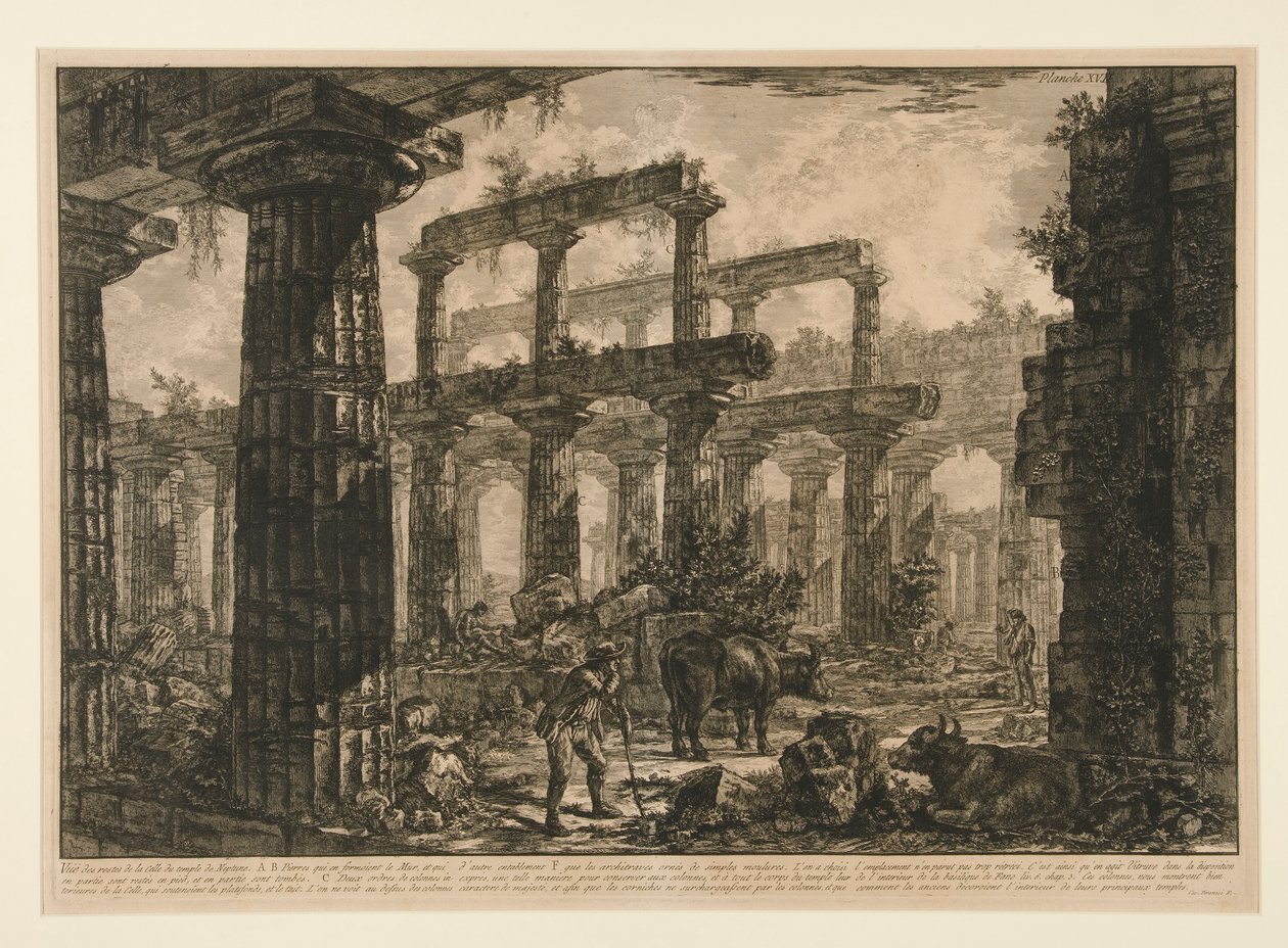 Vu? des restes de la celle du temple du Neptune (Vista dos restos da cela do templo de Neptuno), de Diff?rentes vues de Giovanni Battista Piranesi