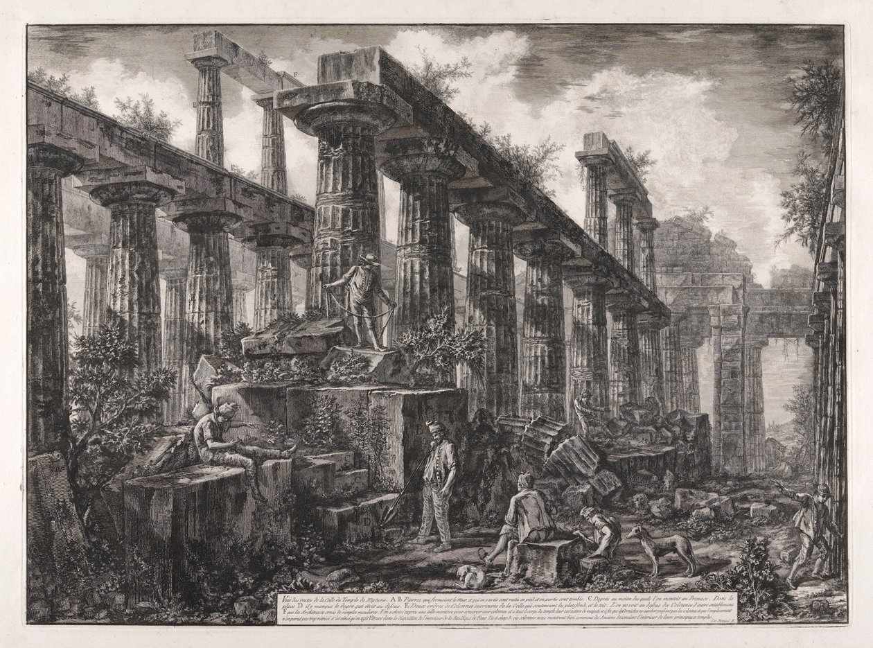 Vista dos restos da Cella do Templo de Netuno, de diferentes vistas de de Giovanni Battista Piranesi
