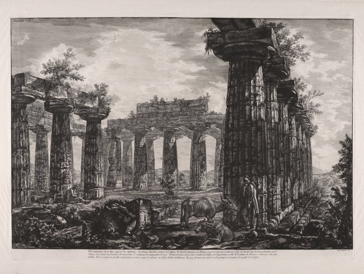Vista interior do chamado Colégio dos Anfictions, de «Diferentes vistas de ... Pesto» (Diferentes vistas de ... Paestum) de Giovanni Battista Piranesi