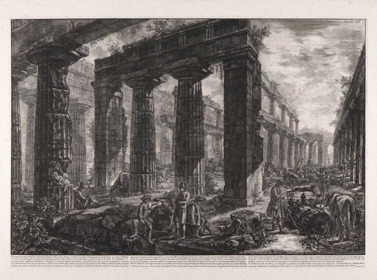 Vista interior do Templo de Netuno descrito na Placa X de Giovanni Battista Piranesi