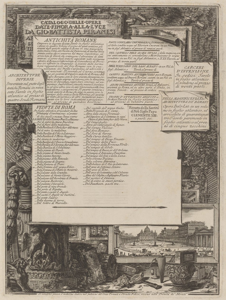 Catálogo das obras entregues até agora a Lvce por Gio Battista Piranesi de Giovanni Battista Piranesi and Francesco Piranesi