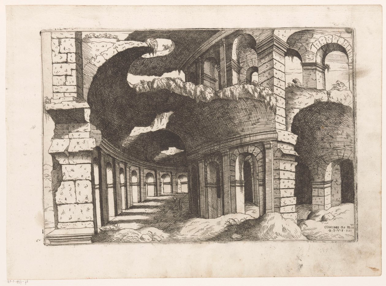 Gezicht no Coliseu de Roma Colossaei ro pros.us (título no objeto) Ruínas romanas (título da série) Alguns Monumentos Importantes da Antiguidade Romana (...) (título da série) de Giovanni Battista Pittoni (I)