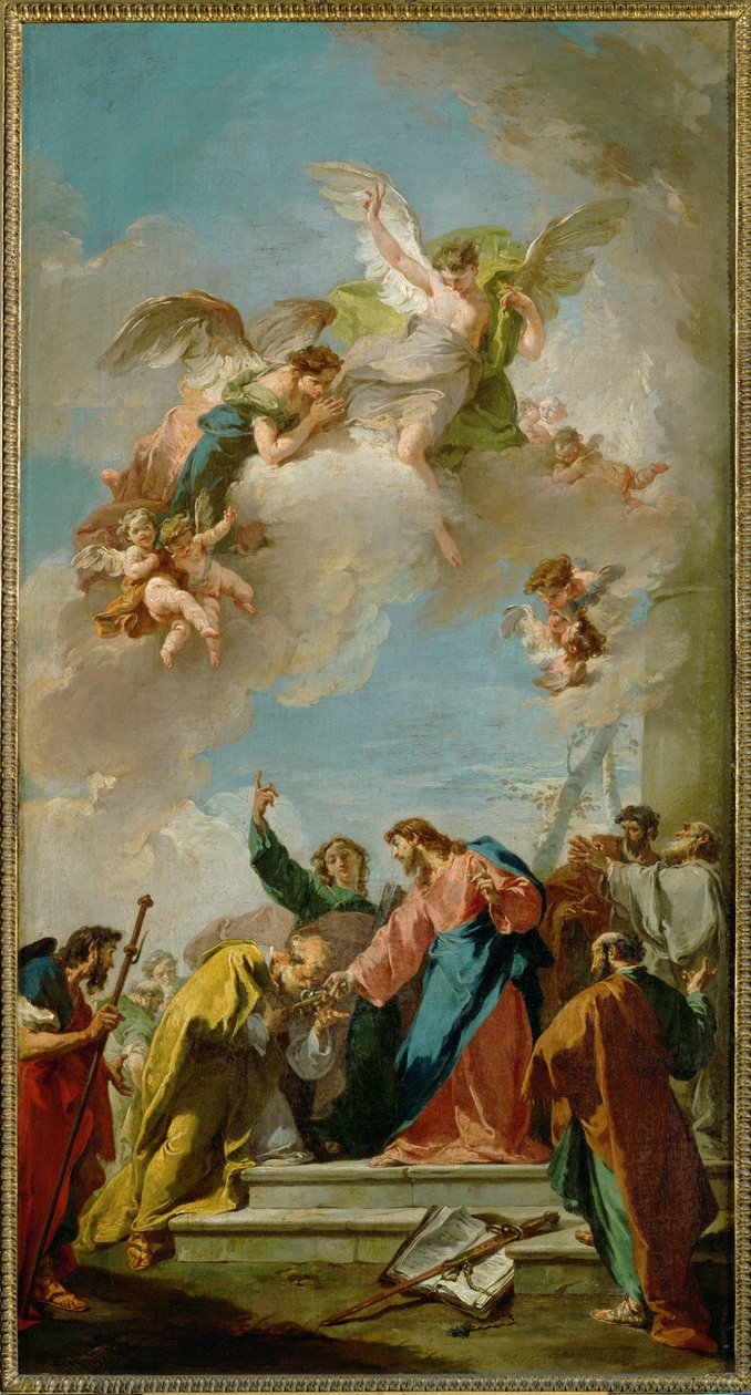 Cristo entrega as chaves a São Pedro ... de Giovanni Battista Pittoni