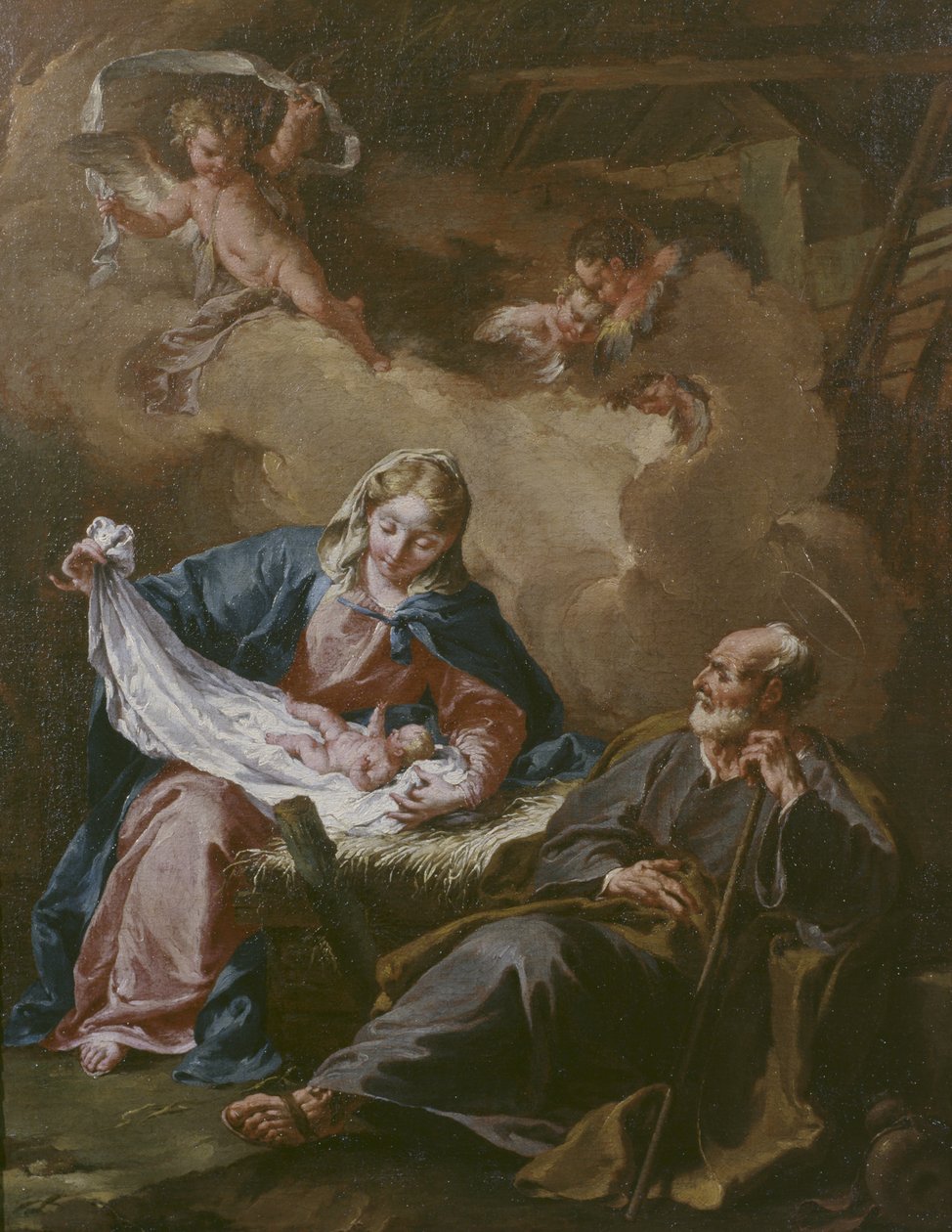 Sagrada Família c.1730-40 (óleo sobre tela) (ver também 101586) de Giovanni Battista Pittoni