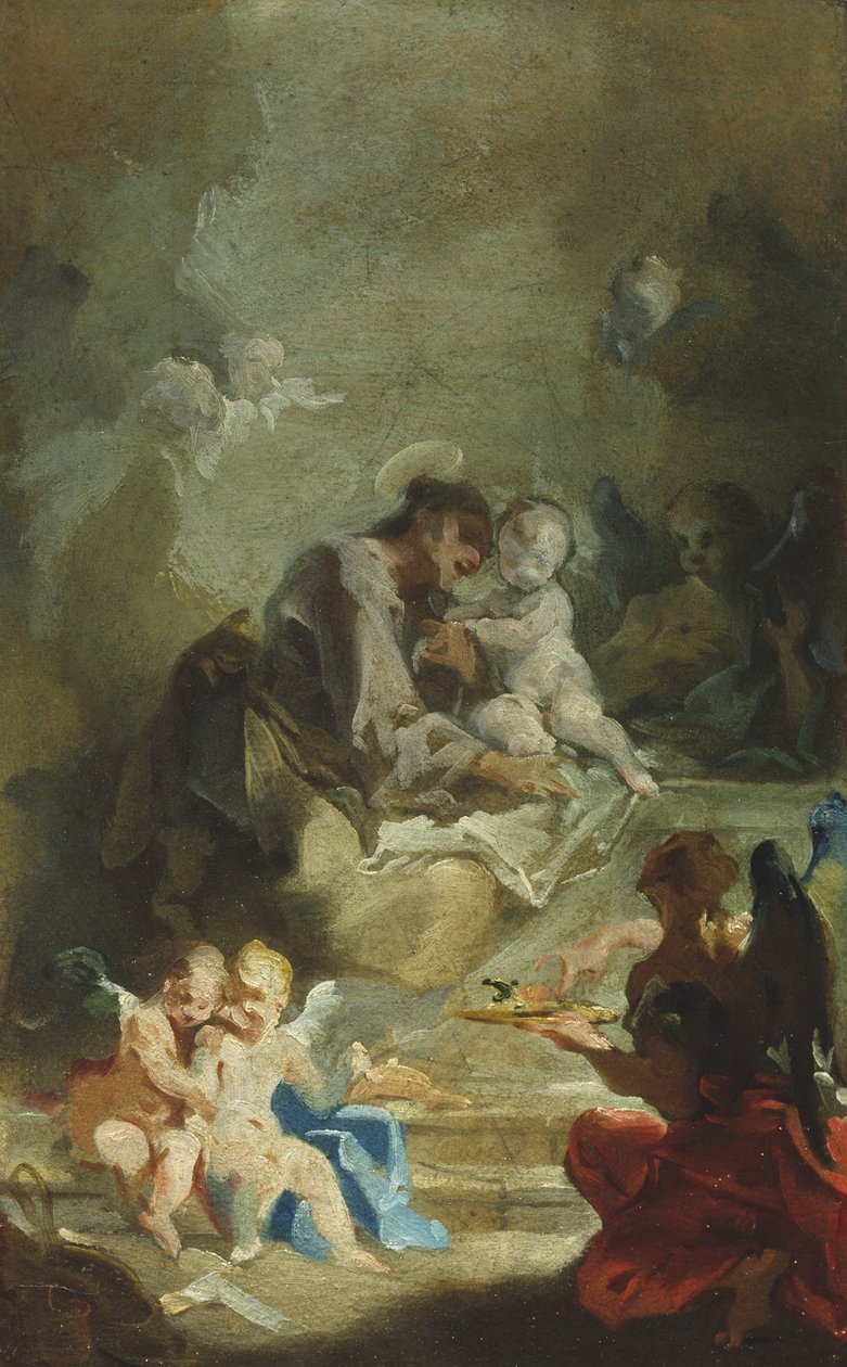 Santo Antônio de Pádua adorando o Menino Jesus, c.1730 de Giovanni Battista Pittoni