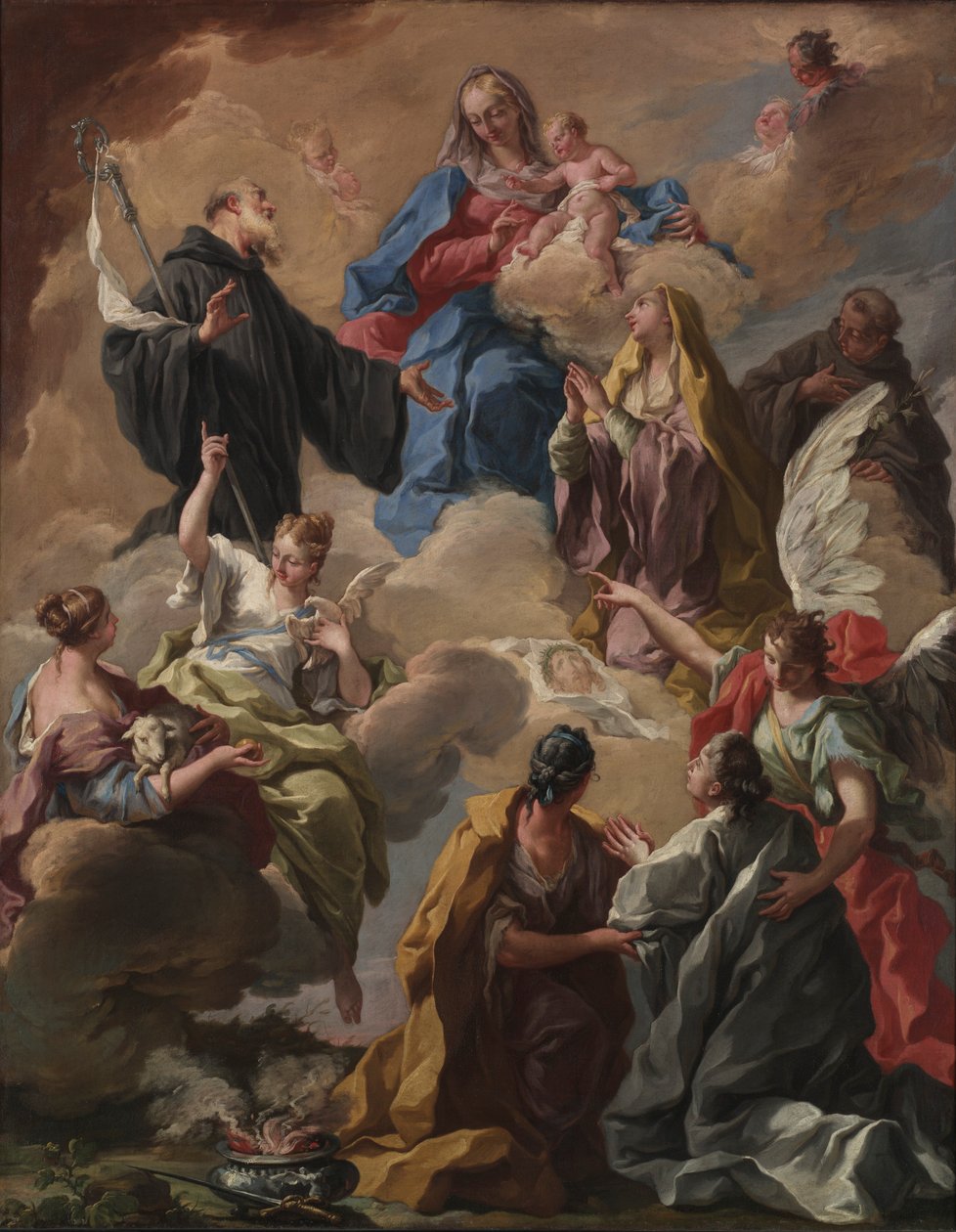 Santos Apresentando uma Mulher Devota à Virgem e ao Menino, década de 1720. de Giovanni Battista Pittoni
