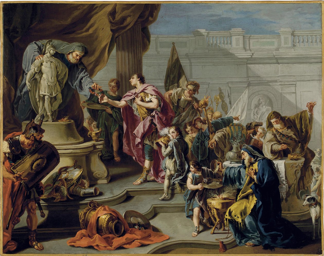 Cipião o Africano (Publius Cornelius Scipio Africanus) (235-183 aC) presta homenagem ao deus Marte (Scipio presta homenagem a Marte) - Pintura de Giovan Battista Pittoni (1687-1767), óleo sobre tela (71,7x91,1 cm) - Coleção privada de Giovanni Battista Pittoni