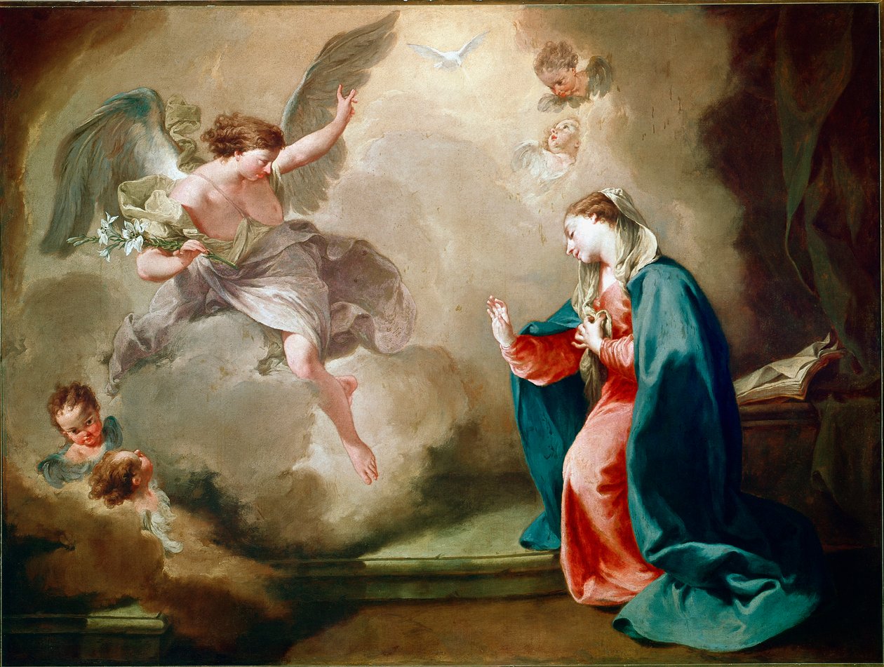 A Anunciação Pintura de Giambattista (Giovanni Battista) (Giovanni Battista) Pittoni (1687-1767) de Giovanni Battista Pittoni