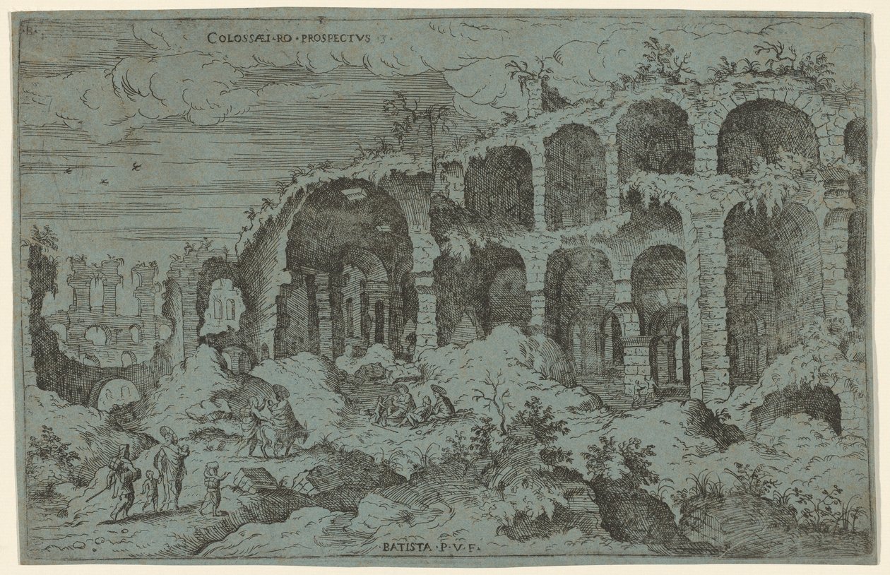 Colossaei. Ro. Prospecto. 3 (Terceira Vista do Coliseu em Roma) de Giovanni Battista Pittoni, after Hieronymus Cock