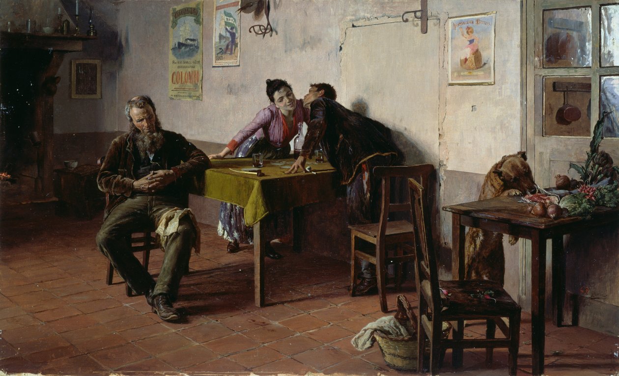 Confianças, por Giovanni Battista Quadrone (1844-1898), óleo sobre painel, 30,5x52 cm de Giovanni Battista Quadrone
