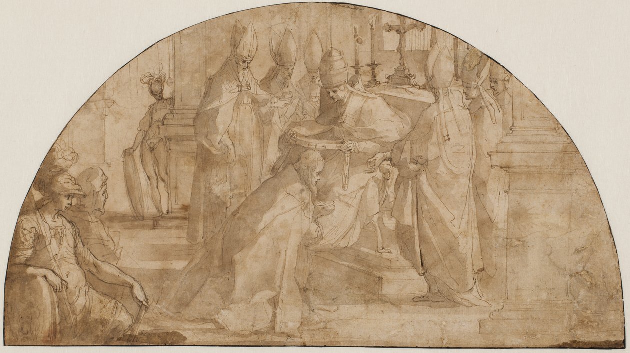 Um papa consagrando um bispo: estudo para uma luneta de Giovanni Battista Ricci