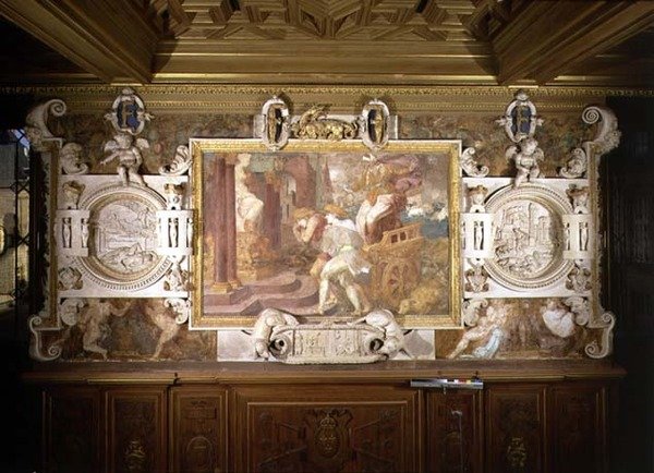 Cleobis e Biton, detalhe do esquema decorativo na Galeria de Francisco I de Giovanni Battista Rosso Fiorentino