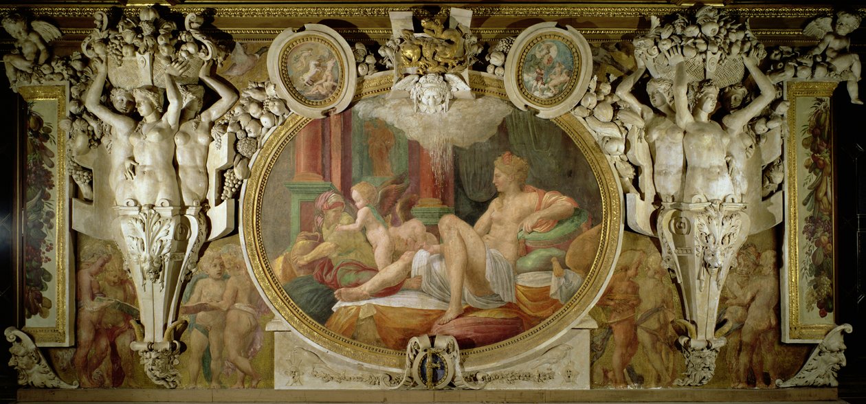 Danae, detalhe de esquema decorativo na Galeria de Francisco I, 1530-40 afresco de Giovanni Battista Rosso Fiorentino
