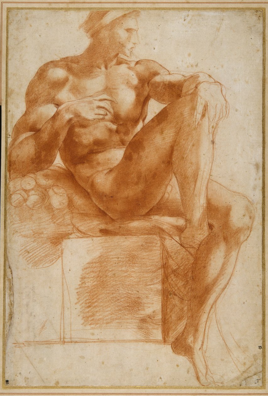 Ignundo sobre o Valut Sistina (giz vermelho sobre papel creme) de Giovanni Battista Rosso Fiorentino
