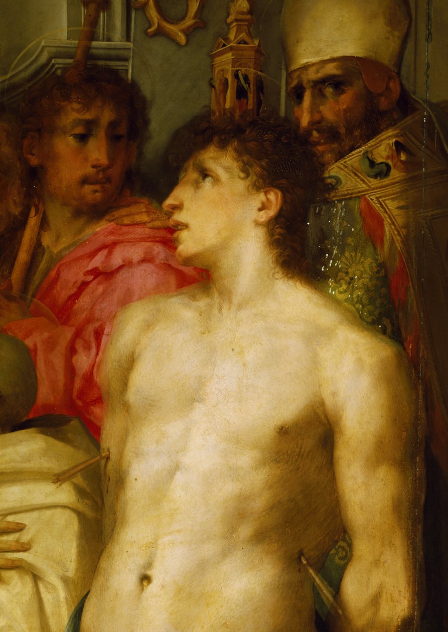 Madonna tem a criança com santos, pormenor de Giovanni Battista Rosso Fiorentino