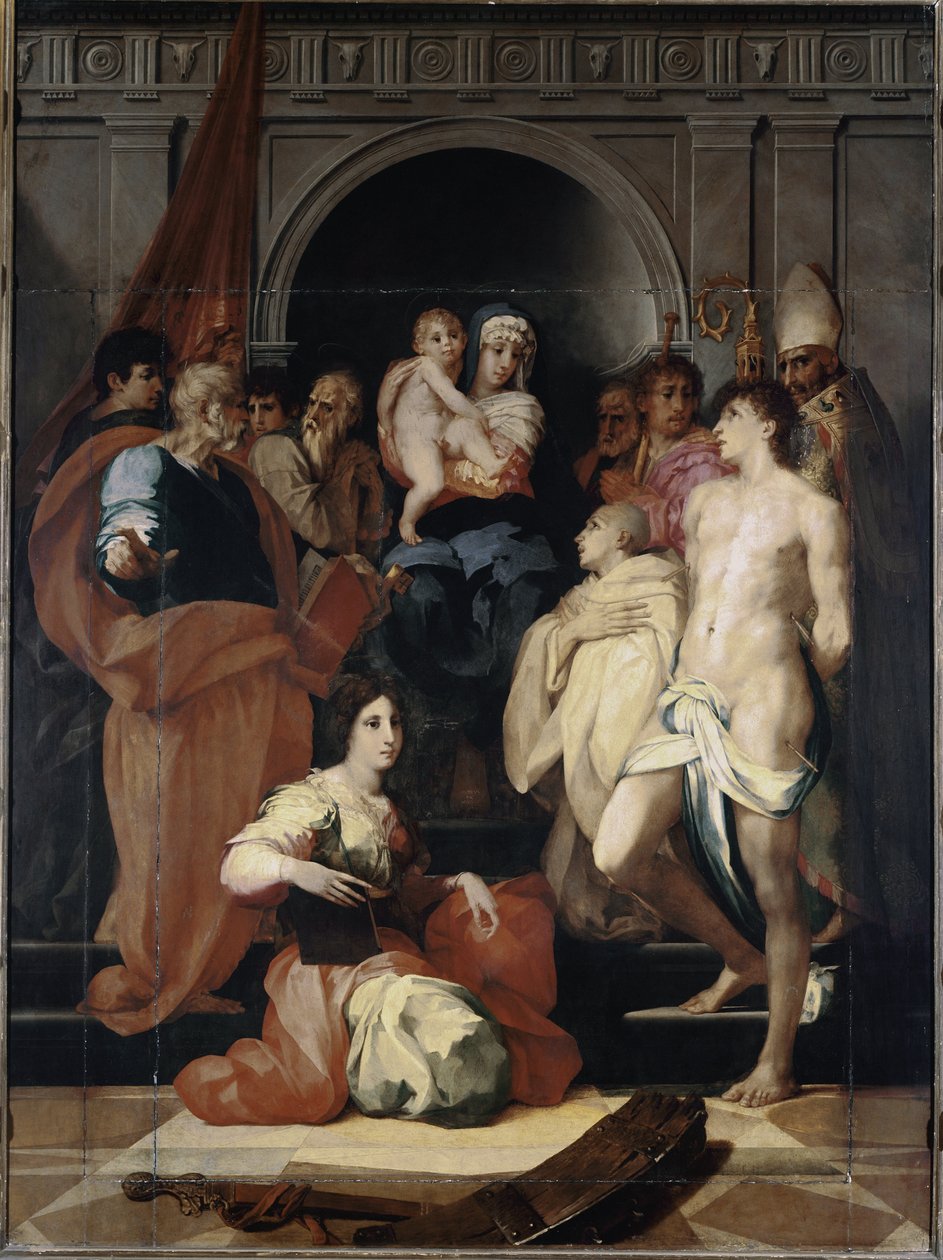 Madona no trono tem a criança e os santos (óleo sobre tela de Giovanni Battista Rosso Fiorentino