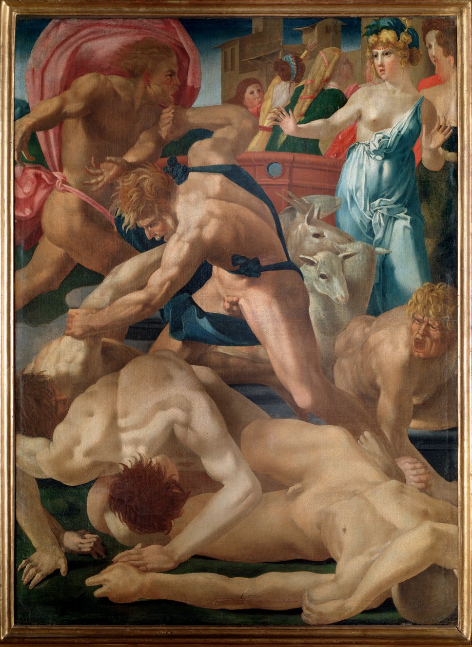 Moisés defende as filhas de Jethro - óleo sobre tela de Giovanni Battista Rosso Fiorentino