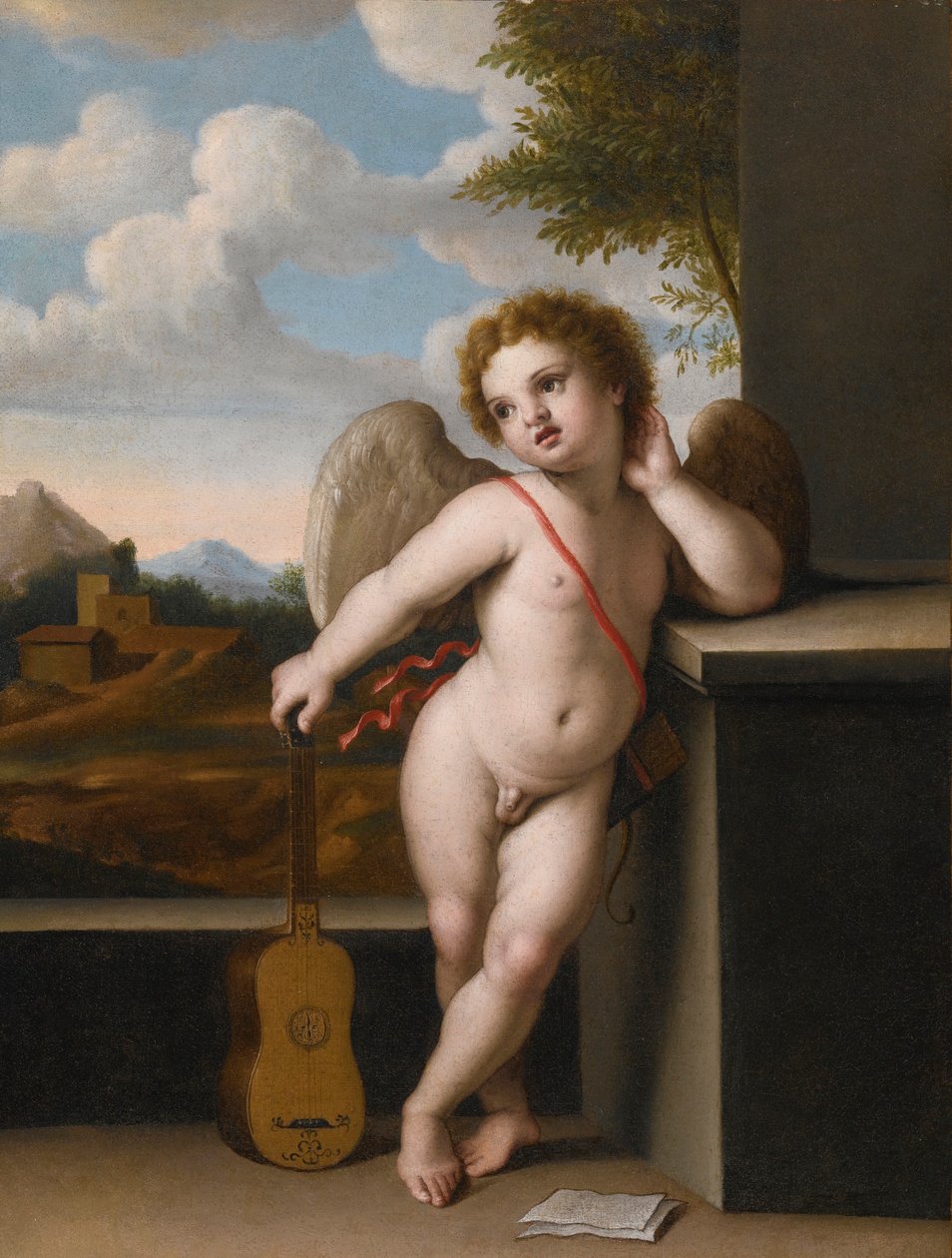 Giovanni Battista Salvi Um anjo segurando uma guitarra de Giovanni Battista Salvi da Sassoferrato