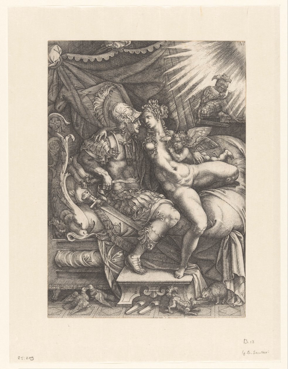 Marte e Vênus como amantes de Giovanni Battista Scultori