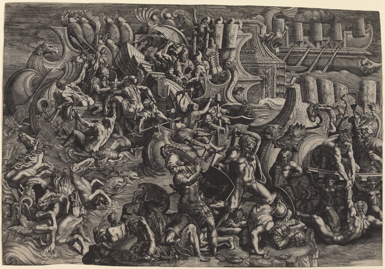 Os troianos repelindo os gregos de Giovanni Battista Scultori