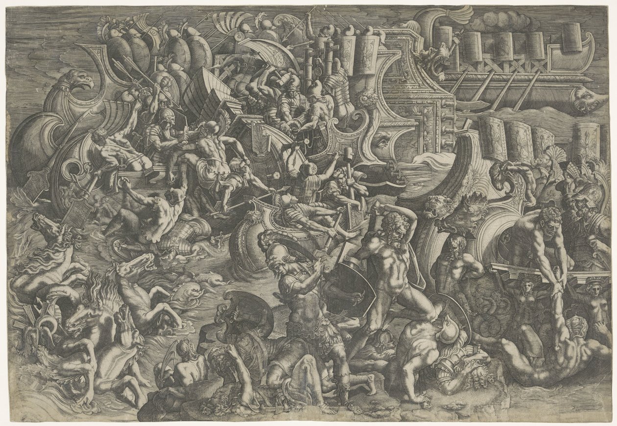 Batalha naval entre os troianos e os gregos de Giovanni Battista Scultori