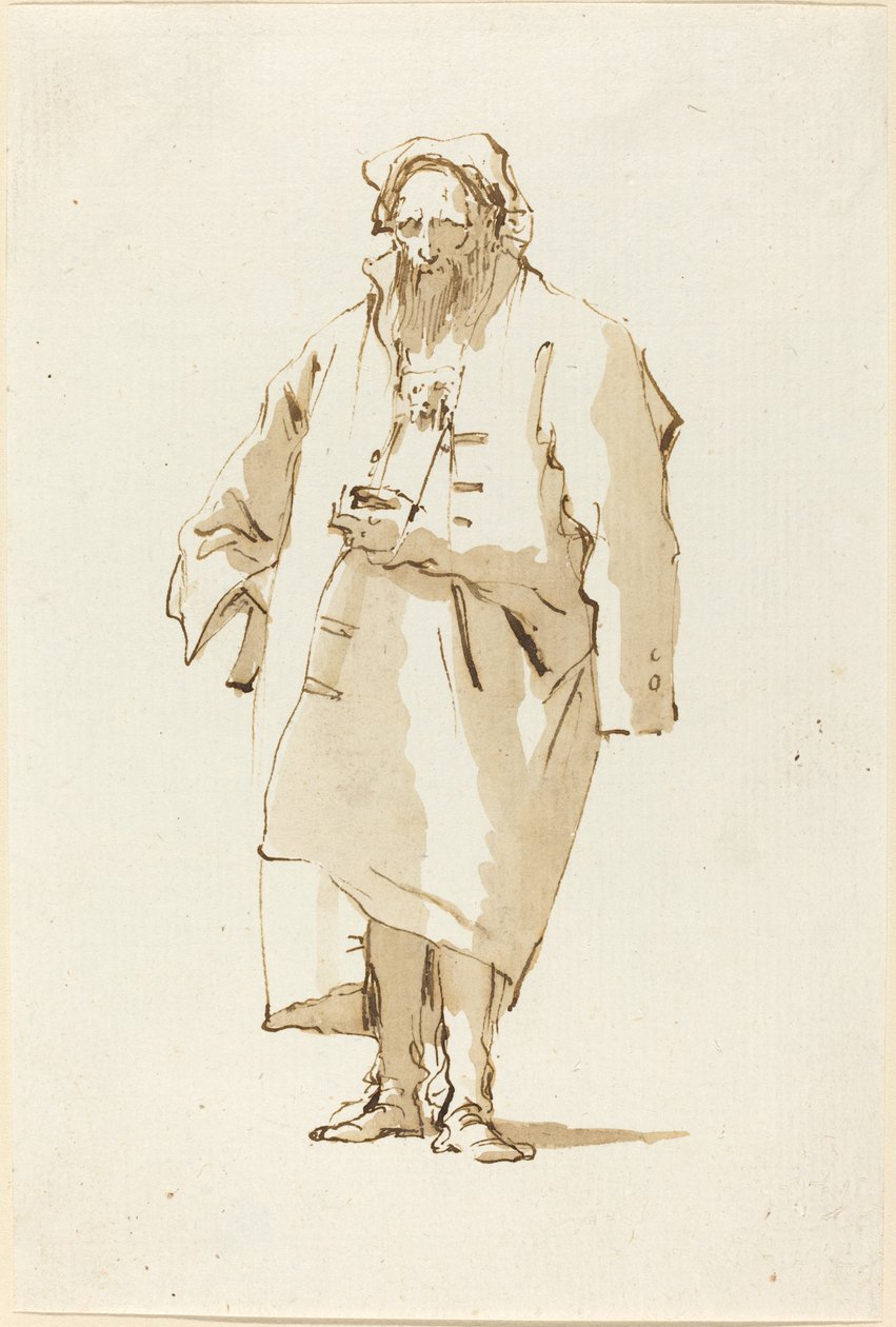 Um oriental em pé vestindo um sobretudo de Giovanni Battista Tiepolo