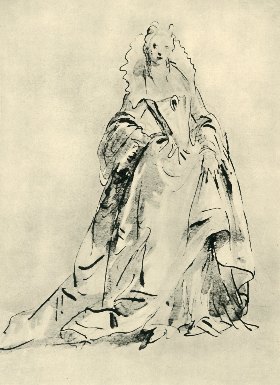 Uma senhora vestindo um vestido com gola alta e corpete pontudo, início do século XVIII, 1943. de Giovanni Battista Tiepolo