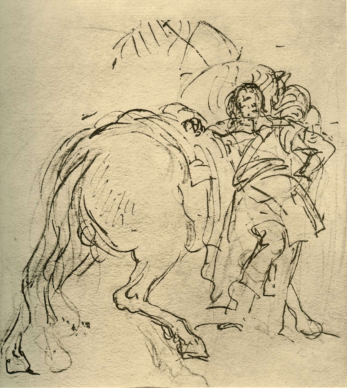 Um cavaleiro encostado no cavalo, c1740s, 1928 de Giovanni Battista Tiepolo