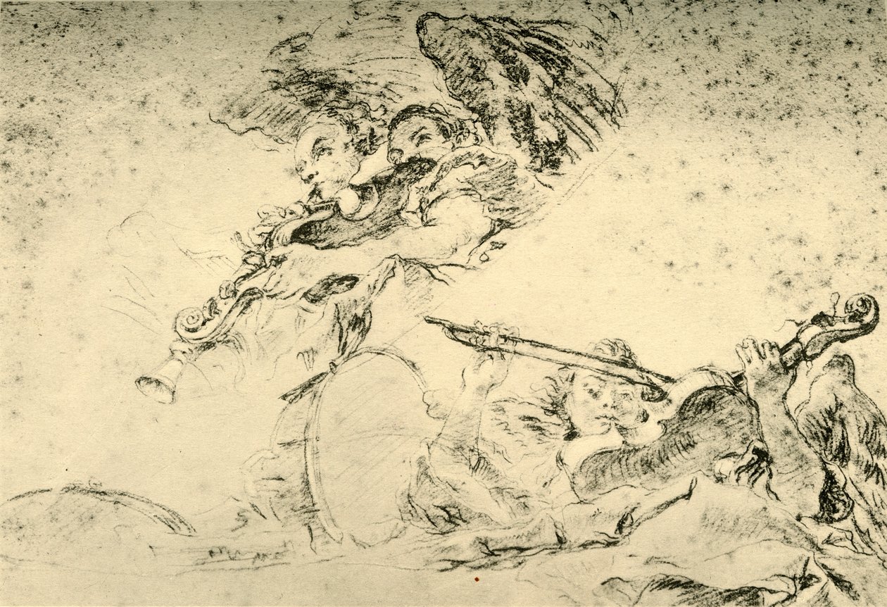 Anjos tocando instrumentos musicais, c1755, 1928 de Giovanni Battista Tiepolo