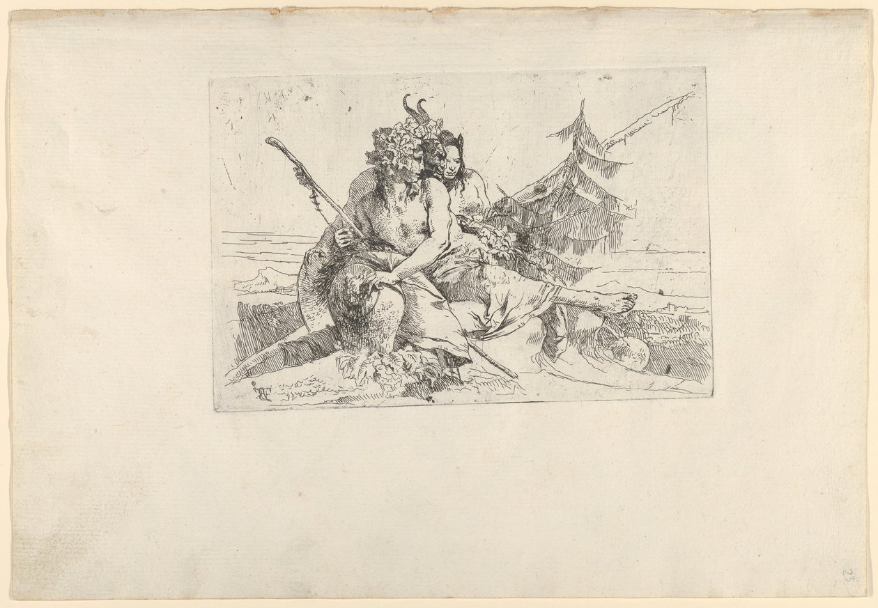 Bacante, Sátiro e Fauness, do Scherzi, ca. 1740. de Giovanni Battista Tiepolo