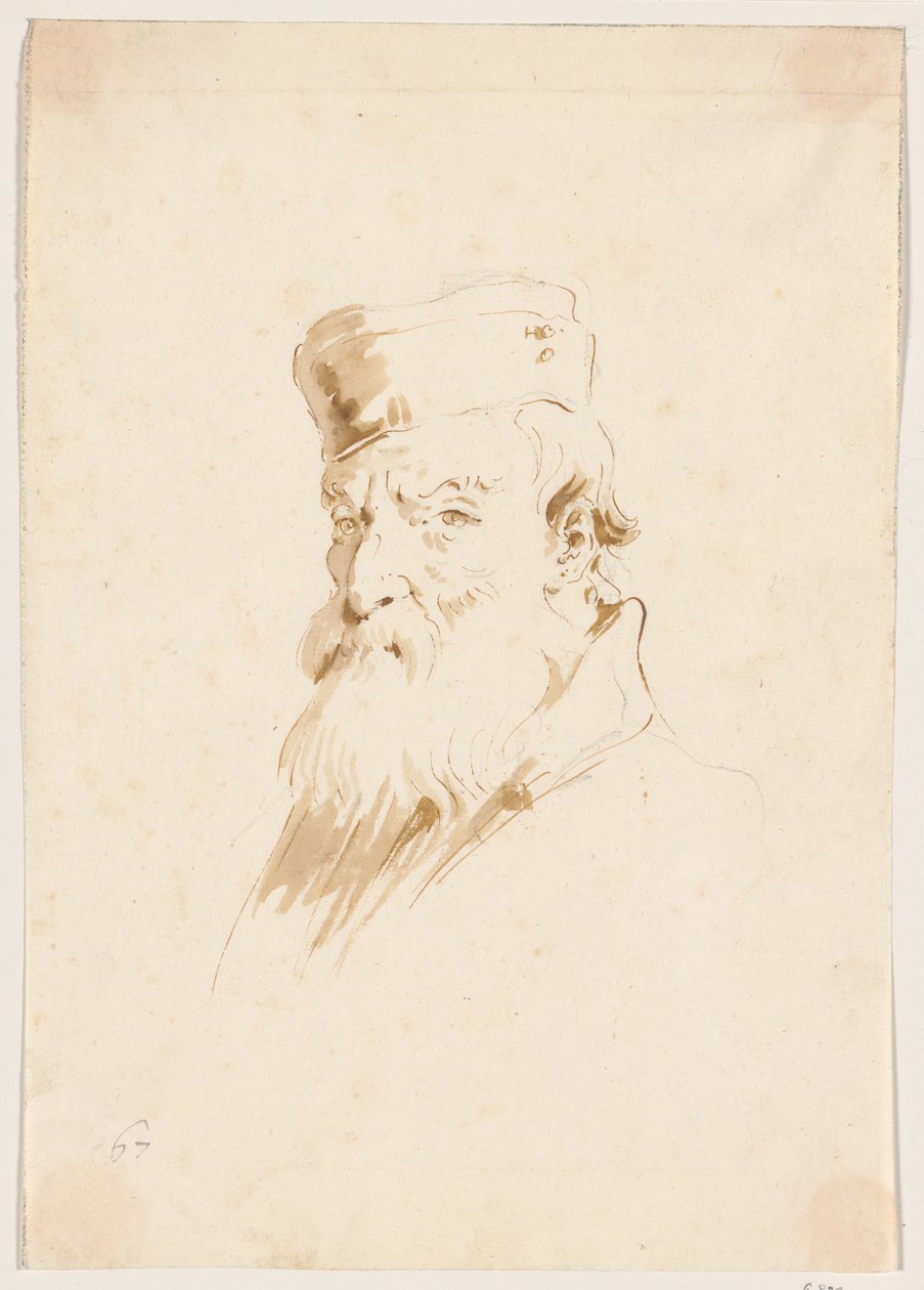 Homem barbudo com um boné de Giovanni Battista Tiepolo