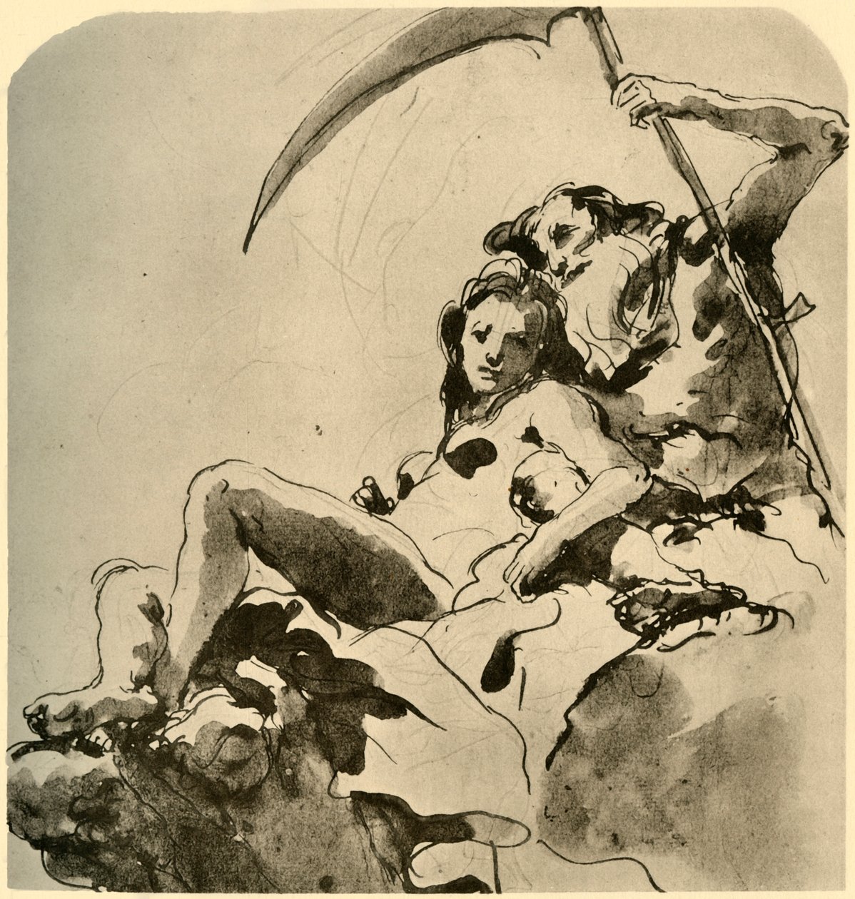 Chronos e uma jovem, meados do século XVIII, 1928 de Giovanni Battista Tiepolo
