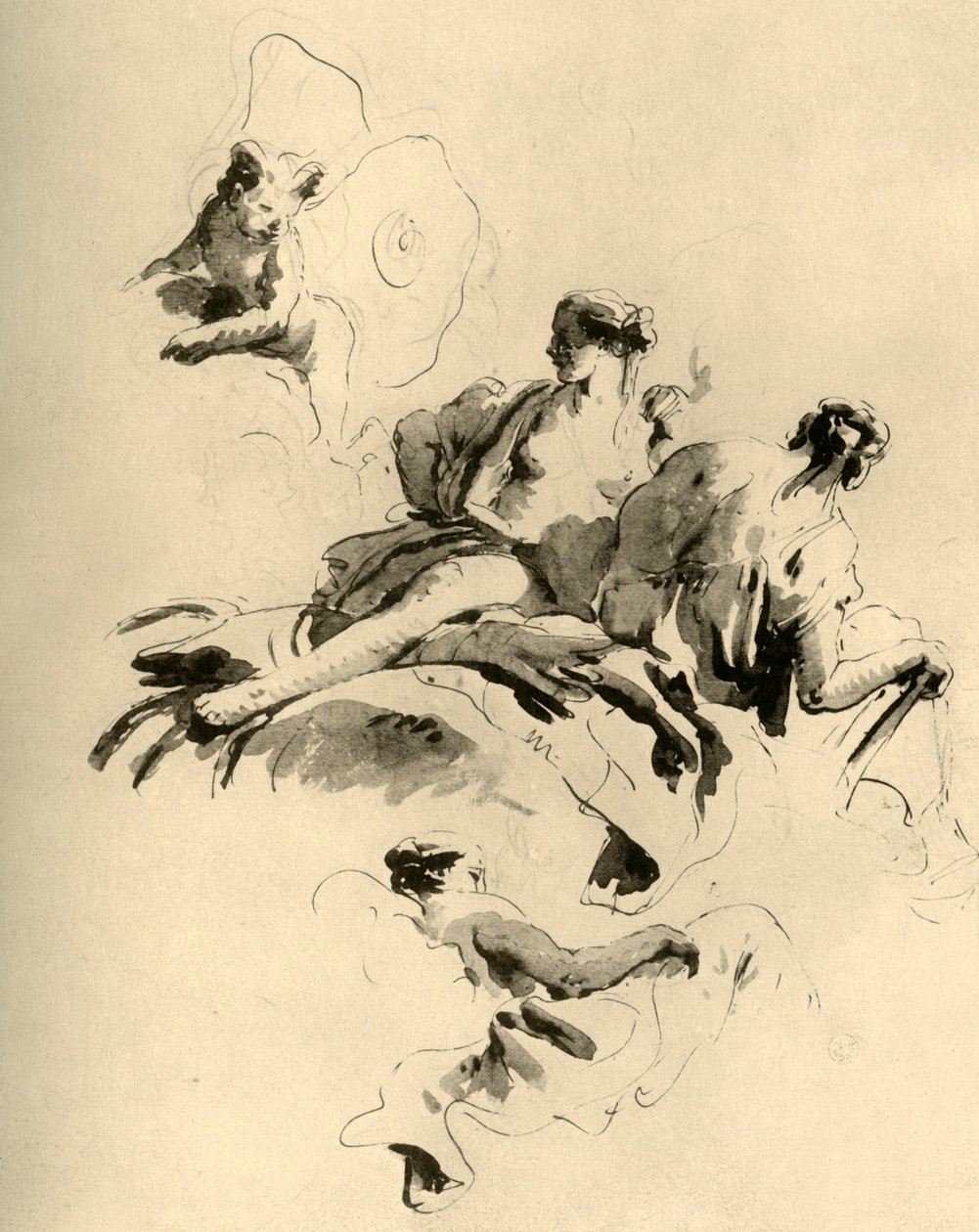 Cupido e três mulheres, meados do século XVIII, 1928 de Giovanni Battista Tiepolo