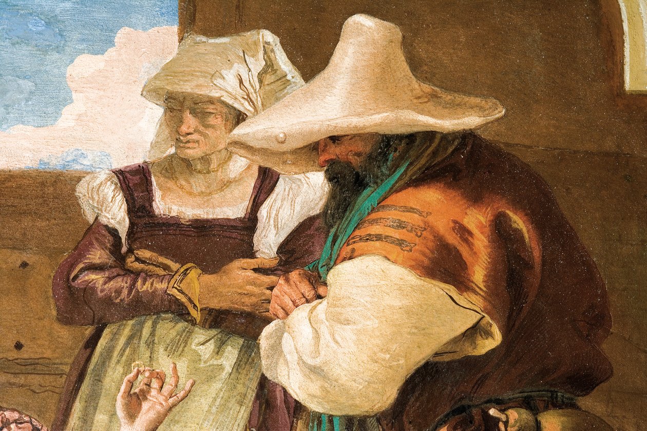 Detalhe de Angélica e Medoro Partindo dos Camponeses, da Sala de Orlando Furioso na Palazzina, 1757 de Giovanni Battista Tiepolo